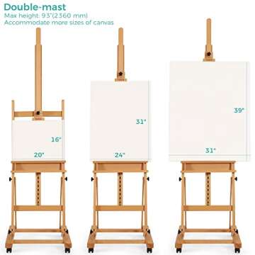 VISWIN Premium H Frame Easel 75" to 146"H, Hold Canvas to 93", Solid Beech Wood Large Artist Easel for Painting Canvas, Studio Floor Easel Stand with Storage Tray, Wheel, Wooden Art Easel for Adult-N