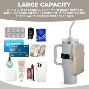 BABINCO Silicone Water Bottle Pouch - Water Resistant Drinking Tumbler Pouch with Zipper Compartment, Adjustable Hook-and-Loop Anti Slip Elastic Strap, Outer Storage Pocket - Fits Up to 40 oz Jugs