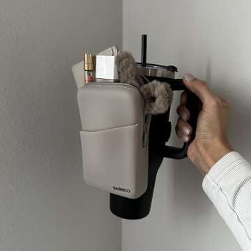 BABINCO Silicone Water Bottle Pouch - Water Resistant Drinking Tumbler Pouch with Zipper Compartment, Adjustable Hook-and-Loop Anti Slip Elastic Strap, Outer Storage Pocket - Fits Up to 40 oz Jugs