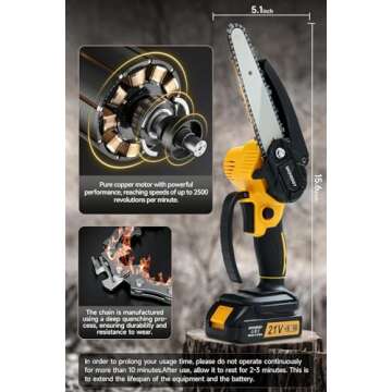 Mini Chainsaw, 6 Inch cordless mini chainsaw, Portable Electric Chainsaw, Handheld Mini Chainsaw, Light Weight with Safety Lock, With 2PCS Batteries