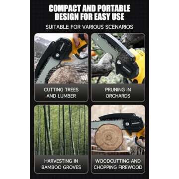 Mini Chainsaw, 6 Inch cordless mini chainsaw, Portable Electric Chainsaw, Handheld Mini Chainsaw, Light Weight with Safety Lock, With 2PCS Batteries