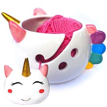 Unicorn Yarn Bowl for Knitting - Cute Ceramic Knitting Bowl Extra Large - Ceramic Yarn Bowl Crochet ...