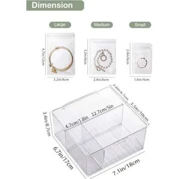 4-in-1 Acrylic Jewelry Organizers and Storage with 60 Portable Anti Tarnish Jewelry Bags, Clear Jewelry Box Travel Jewelry Case for Earrings Rings Necklaces Bracelets, Christmas Gifts for Women Girls
