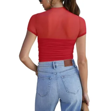 REORIA Sexy Bodysuit Classic Mock Turtle Neck Short Sleeve