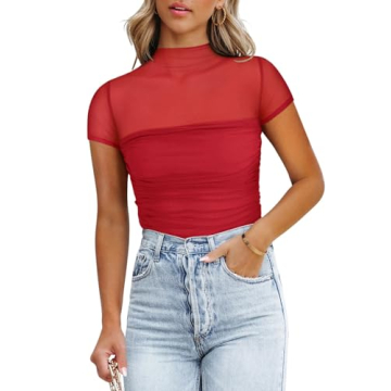 REORIA Sexy Bodysuit Classic Mock Turtle Neck Short Sleeve