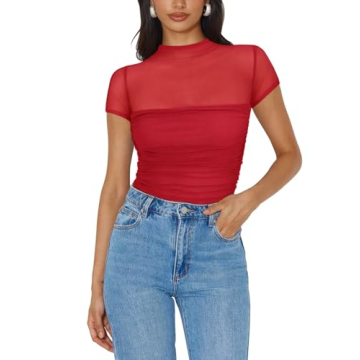 REORIA Sexy Bodysuit Classic Mock Turtle Neck Short Sleeve