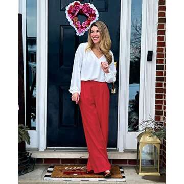 GRAPENT Wide Leg Pants High Waisted Trousers Women High Waisted Slacks for Women Flowy Pants for Women Summer Red Wide Leg Pants Bell Bottom Pants Color True Red Size Medium Size 8 Size 10