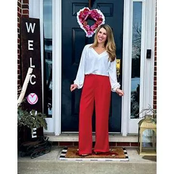 GRAPENT Wide Leg Pants High Waisted Trousers Women High Waisted Slacks for Women Flowy Pants for Women Summer Red Wide Leg Pants Bell Bottom Pants Color True Red Size Medium Size 8 Size 10