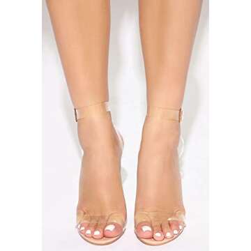 Cape Robbin Maria-2 Clear Chunky Block High Heels for Women, Transparent Strappy Open Toe Shoes Heels for Women