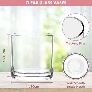 4 x 4 Inch Cylinder Vase,Set of 6 Small Glass Vases for Table Centerpieces,Clear Flower Vases,Decora...