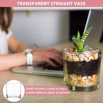 4 x 4 Inch Cylinder Vase,Set of 6 Small Glass Vases for Table Centerpieces,Clear Flower Vases,Decorative Glass Vase for Home Decor,Candle Holder,Wedding Favors(4" W X 4" H)