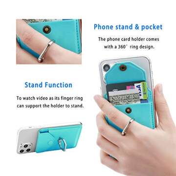 YUNCE Cell Phone RFID Ring Stand Stick on Wallet for Back of Phone for iPhone Android and All Smartphones Adhesive Credit Card Holder for Cell Phone-Green