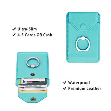 YUNCE Cell Phone RFID Ring Stand Stick on Wallet for Back of Phone for iPhone Android and All Smartphones Adhesive Credit Card Holder for Cell Phone-Green