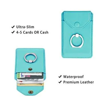 YUNCE Cell Phone RFID Ring Stand Stick on Wallet for Back of Phone for iPhone Android and All Smartphones Adhesive Credit Card Holder for Cell Phone-Green
