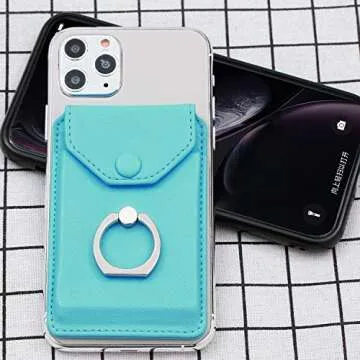 YUNCE Cell Phone RFID Ring Stand Stick on Wallet for Back of Phone for iPhone Android and All Smartphones Adhesive Credit Card Holder for Cell Phone-Green