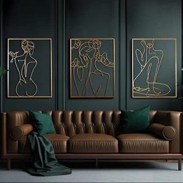 Stylish XL Gold Metal Wall Art Set - Easy to Install