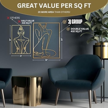 Stylish XL Gold Metal Wall Art Set - Easy to Install