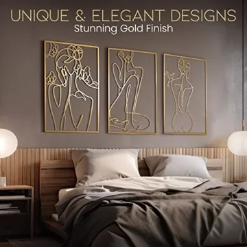 Stylish XL Gold Metal Wall Art Set - Easy to Install