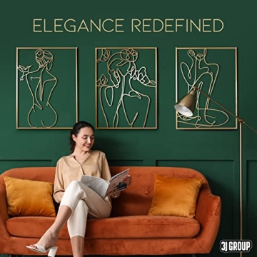 Stylish XL Gold Metal Wall Art Set - Easy to Install