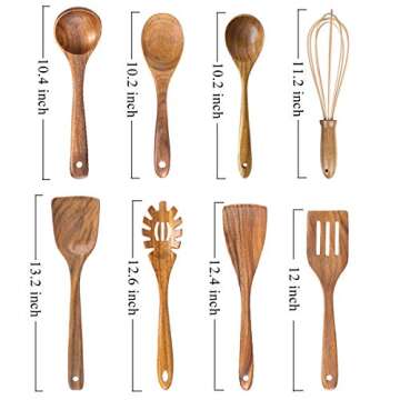 Wooden Kitchen Utensils for Cooking,Natural Teak Wood Utensil Set,Wooden Spoons for Cooking Nonstick...