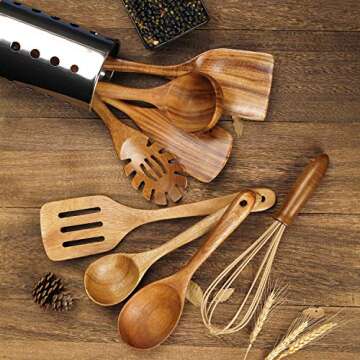 Wooden Kitchen Utensils for Cooking,Natural Teak Wood Utensil Set,Wooden Spoons for Cooking Nonstick Kitchen Utensils set Spatula (8)