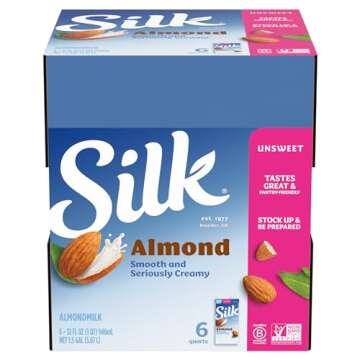 Silk Shelf-Stable Almond Milk, Unsweetened, Dairy-Free, Vegan, Non-GMO Project Verified, 1 Quart (Pa...