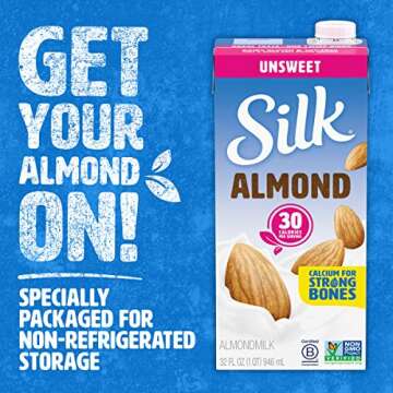 Silk Shelf-Stable Almond Milk, Unsweetened, Dairy-Free, Vegan, Non-GMO Project Verified, 1 Quart (Pack of 6)