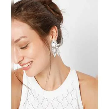 Canboer Vintage Silver Rhinestone Statement Earrings Retro Fancy Crystal Cluster Drop Dangle Earrings for Women Prom