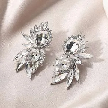 Canboer Vintage Silver Rhinestone Statement Earrings Retro Fancy Crystal Cluster Drop Dangle Earrings for Women Prom