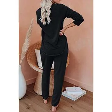 AUTOMET Womens 2 Piece Outfits Pajamas Sets Fall Lounge Sets Loungewear Sweatsuits with Sweatpants Grey L