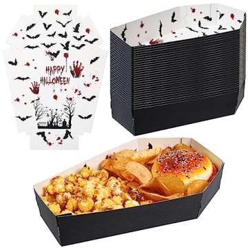 36 Pcs Halloween Coffin Paper Trays - Spooky Goth Snack Bowls for Parties
