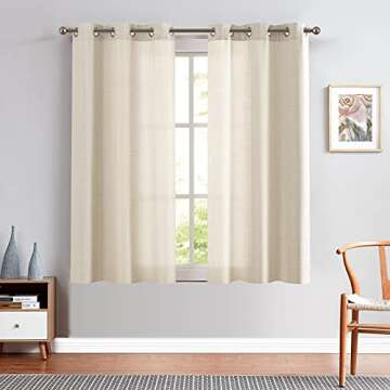 jinchan Beige Linen Textured Curtains 72 Inch Long 2 Panels for Living Room Bedroom Grommet Top Ligh...
