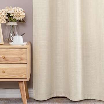 jinchan Beige Linen Textured Curtains 72 Inch Long 2 Panels for Living Room Bedroom Grommet Top Light Filtering Window Drapes for Bedroom Heathered Beige
