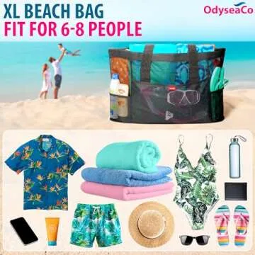 Large Mesh Beach Bag - Beach Tote Bags Waterproof Sandproof - Swim Tote for Pool (Black)