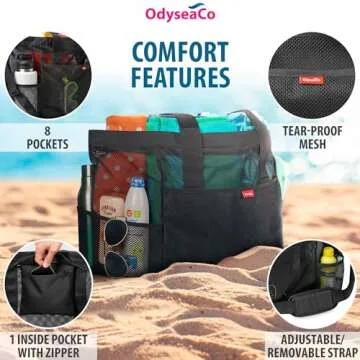 Large Mesh Beach Bag - Beach Tote Bags Waterproof Sandproof - Swim Tote for Pool (Black)