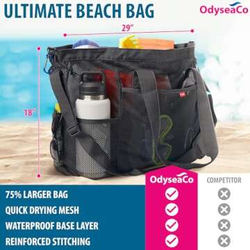 Large Mesh Beach Bag - Beach Tote Bags Waterproof Sandproof - Swim Tote for Pool (Black)