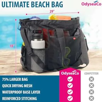 Large Mesh Beach Bag - Beach Tote Bags Waterproof Sandproof - Swim Tote for Pool (Black)