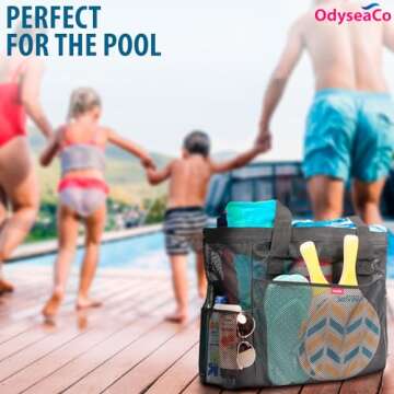 Large Mesh Beach Bag - Beach Tote Bags Waterproof Sandproof - Swim Tote for Pool (Black)