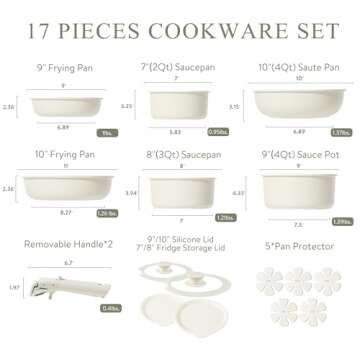CAROTE 16pcs Nonstick Cookware Set - Detachable Handle, Induction Compatible