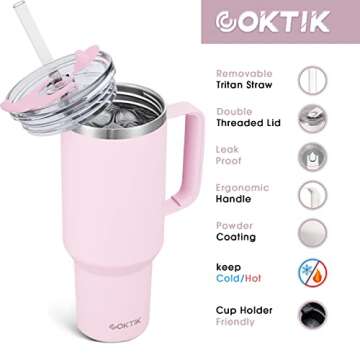 COKTIK 40 oz Tumbler With Handle and Straw Lid, Vacuum Insulated Travel Coffee Mug Stainless Steel I...