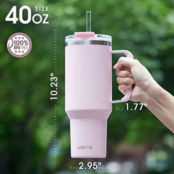 COKTIK 40 oz Tumbler With Handle and Straw Lid, Vacuum Insulated Travel Coffee Mug Stainless Steel Insulated Cup for Beverages, Leak-proof, Cupholder Friendly (Blush)