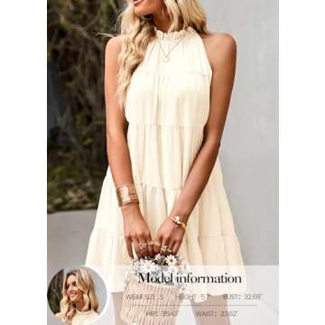 KIRUNDO Womens Summer Dresses 2024 Casual Halter Sleeveless Flowy Mini Babydoll Tiered Pleated Beach...