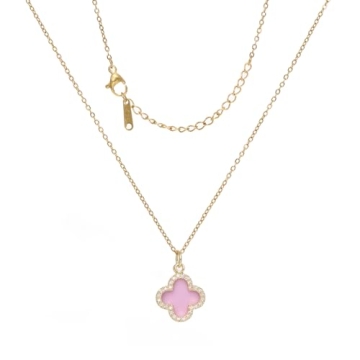 Fviswiak Clover Necklace - 14K Gold Plated Minimalist Four Leaf Clover Jewelry Gift for Women