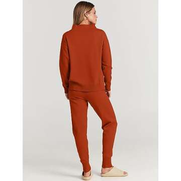 ANRABESS Women Two Piece Outfits Turtleneck Pullover Top Cozy Knit Sweater Pants Lounge Set 2024 Fall Sweatsuit Sweatsuits Rust Red Large