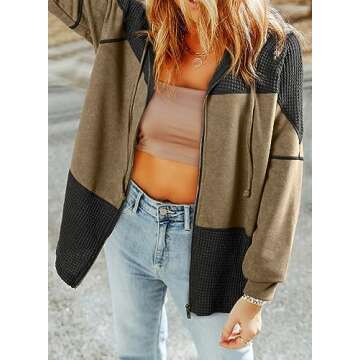 Dokotoo Waffle Knit Oversized Hoodies for Womens 2024 Zip Up Drawstring Tops Christmas Outfits Cute ...