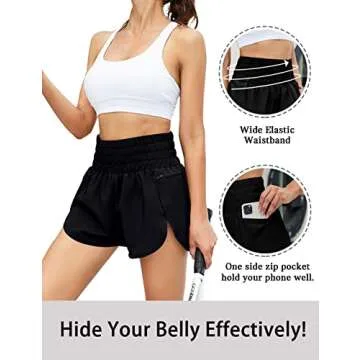 Blooming Jelly Women's High Waisted Running Shorts Athletic Active Workout Shorts with Zipper Pocket (Medium, Black)