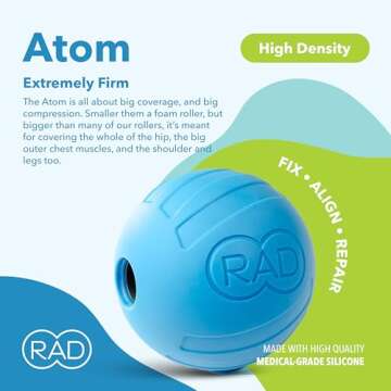 RAD Atom Myofascial Release Ball - Extra Firm Therapy Ball for Back Pain, Shoulders, Glutes, Hamstring, Traps & Pecs - Deep Tissue Quad Massager - Pressure Point Ball, Yoga Ball, Mobility Ball
