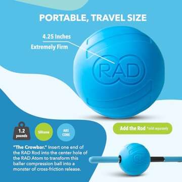 RAD Atom Myofascial Release Ball - Extra Firm Therapy Ball for Back Pain, Shoulders, Glutes, Hamstring, Traps & Pecs - Deep Tissue Quad Massager - Pressure Point Ball, Yoga Ball, Mobility Ball