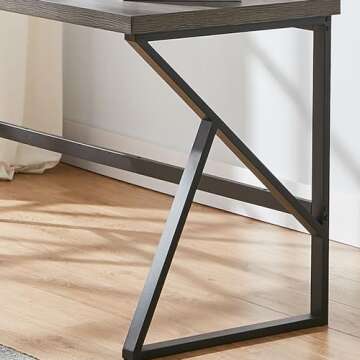 HSH Home Office Desk, Industrial Metal Wood Computer Desk for PC Laptop Work Writing Study Gaming in Bedroom Living Room, Dark Gray Oak, 47 Inch