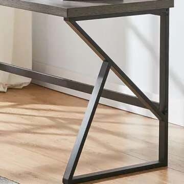 HSH Home Office Desk, Industrial Metal Wood Computer Desk for PC Laptop Work Writing Study Gaming in Bedroom Living Room, Dark Gray Oak, 47 Inch